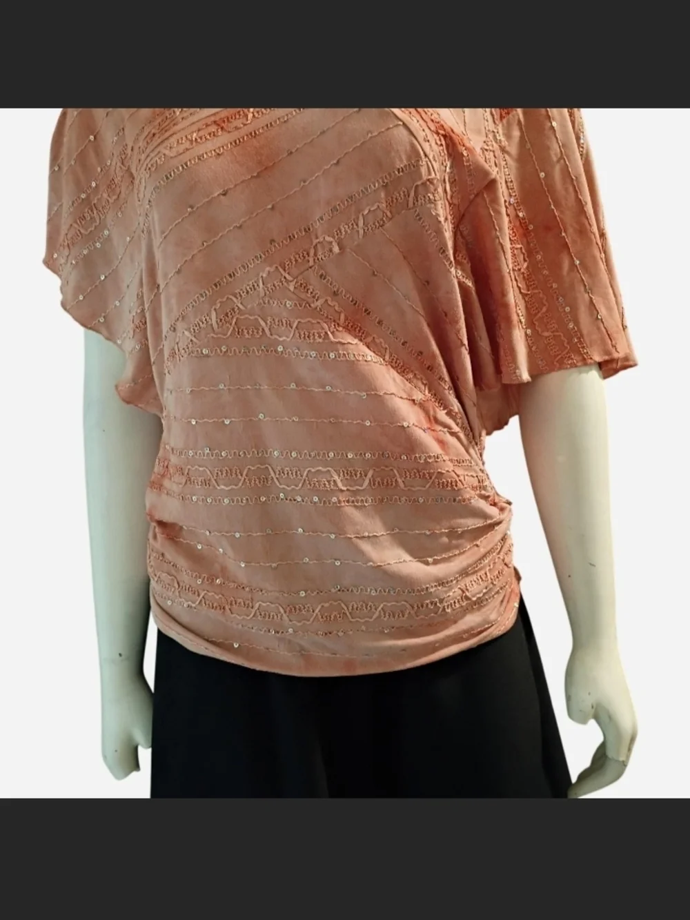 Y2K JM Collections women's M tie dye style peach color embroidered Sequin Top - Picture 3 of 8